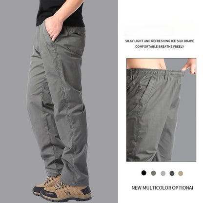 Calças Casuais Masculinas, Calça Cargo de Algodão para Primavera e Outono, Calça Esportiva Grande Plus Size, Calça Reta Solta Masculina com Cintura Elástica