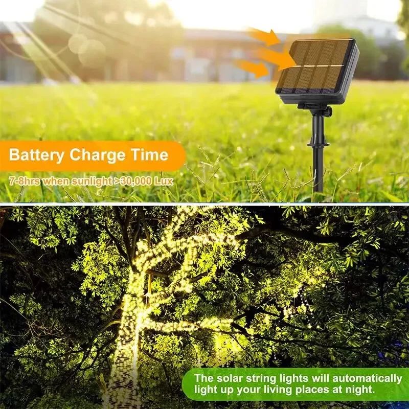 5Packs Solar Led Fairy Light Outdoor Christmas Lights 8Modes Copper Wire Fairy Lights Waterproof Garden Party Tree Patio Decor