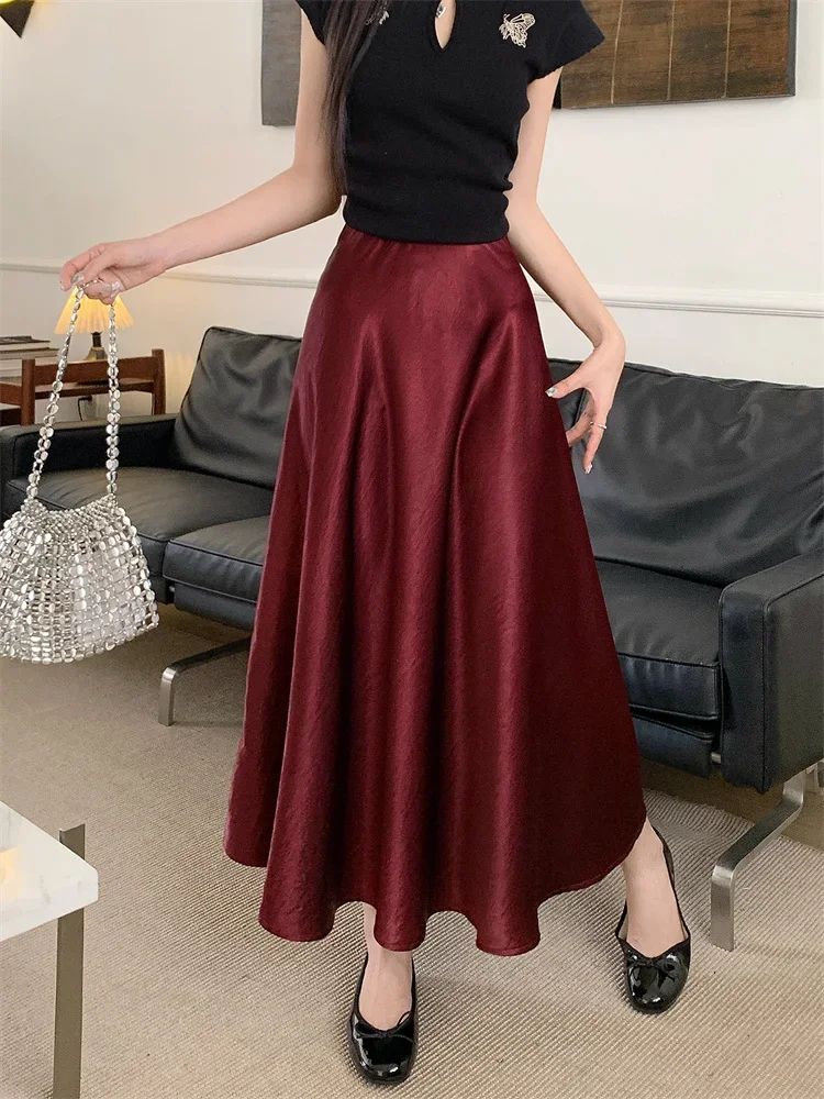 Plus Size Satin Half-Body Skirt Female 2026 Spring New Korean Fashion Temperament Elegant Solid Casual A-line Skirts