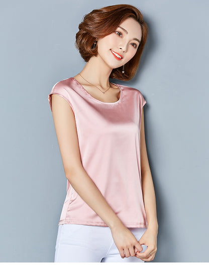 Sexy Silk vest women sleeveless top summer Solid color blouse shirt plus size S-4XL