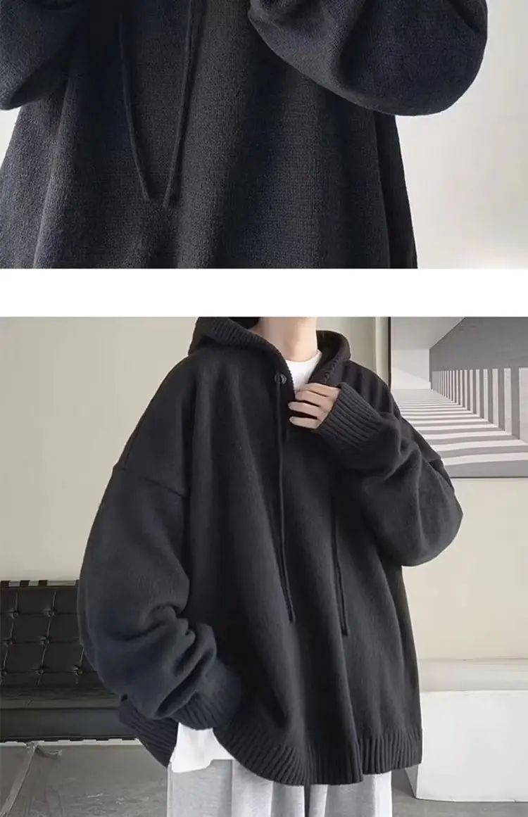 Men's Hooded Sweater Autumn/winter Vintage Idle Style Versatile Knitted Top Trendy Brand Sweater Casual Wear