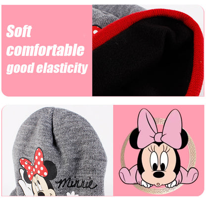 Disney Minnie Mouse Conjunto de Luvas e Gorro de Tricô Desenho Animado Infantil Doce Touca Menina Gorro Gorrinho Menina Acessórios Quentes de Inverno ao Ar Livre