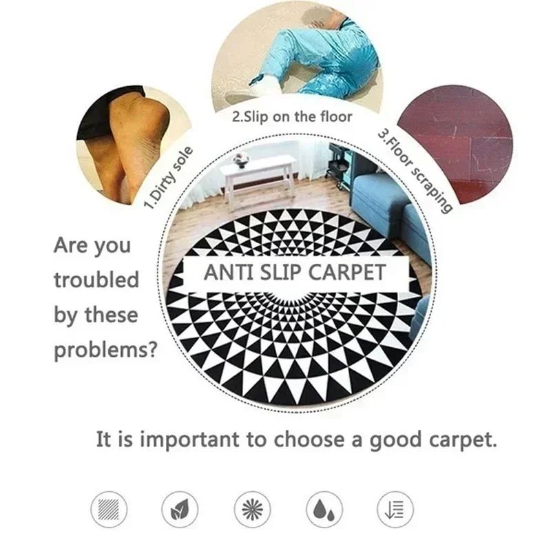 Round Christmas Carpet Festive Area Rug Non-Slip Wear-resistant Circle Carpet for Living Room Bedroom Soft Floor Mat Home Decor