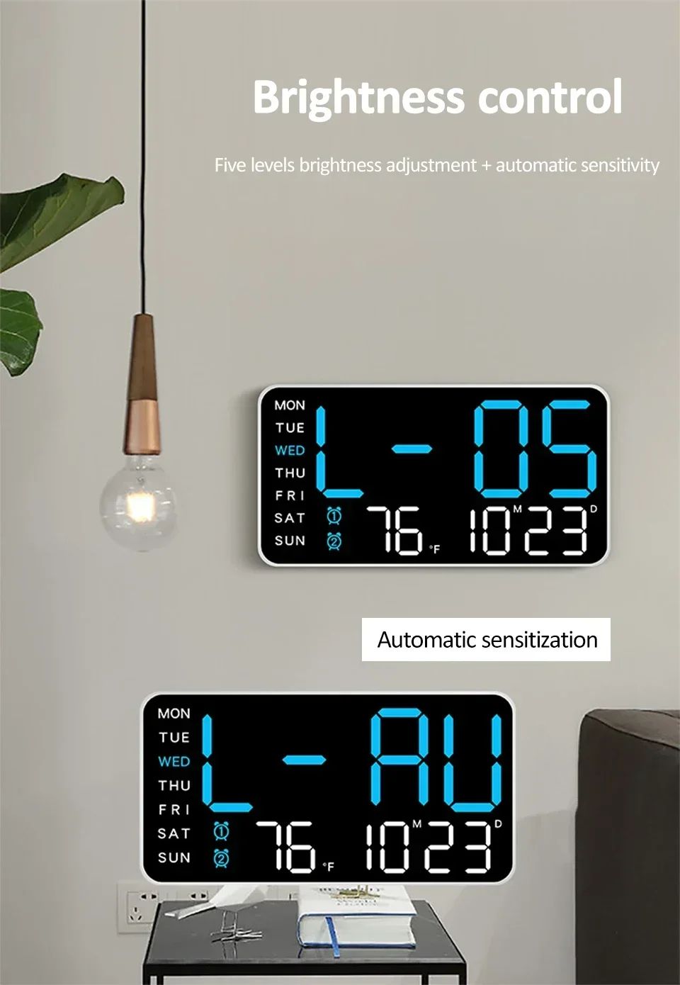 Extra Large Digital Wall Clock with LED Display with Date, Temperature, Timer for Living Room, Bedroom, Gift for Seniors