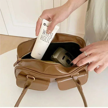 Vintage Women Business Shoulder Bags Simple Ladies Commute Tote Bag Pu Leather Female Underarm Bag Burgundy Large Handbags Purse