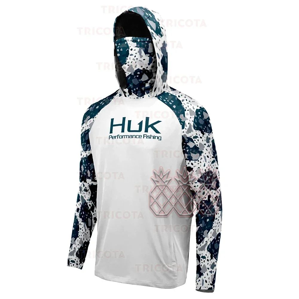 Camisetas de Pesca HUK UPF 50+ Manga Longa com Capuz e Proteção Facial Secagem Rápida Moletom Respirável Proteção UV Masculina