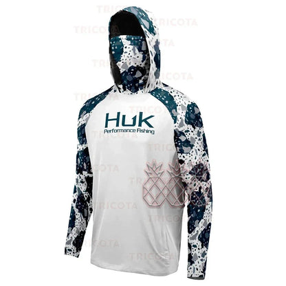 Camisetas de Pesca HUK UPF 50+ Manga Longa com Capuz e Proteção Facial Secagem Rápida Moletom Respirável Proteção UV Masculina