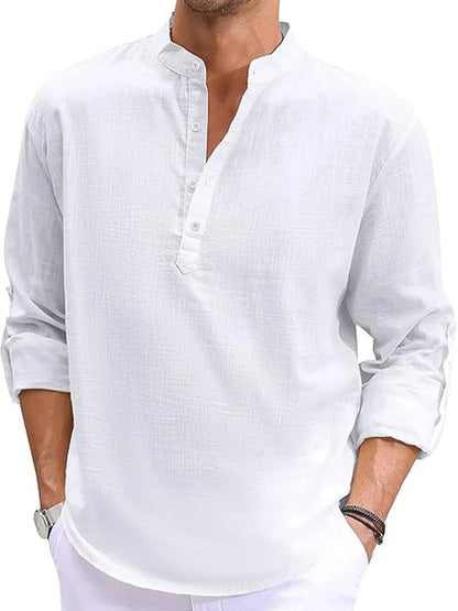 New Men's Linen Long Sleeve TShirt Cotton Mens Shirts Designer Lightweight Streetwear Solid Color Loose Casual Breathable Shirt