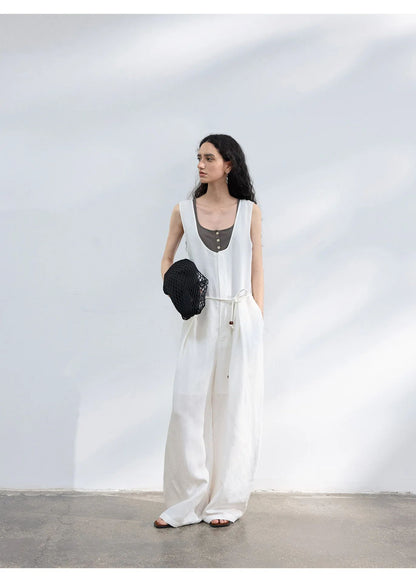 Colne U-Neck Linen Blend Vest And Knife Pleat One-Piece Pants Women's Fashion Design Sensation Tianli Material Long Pants