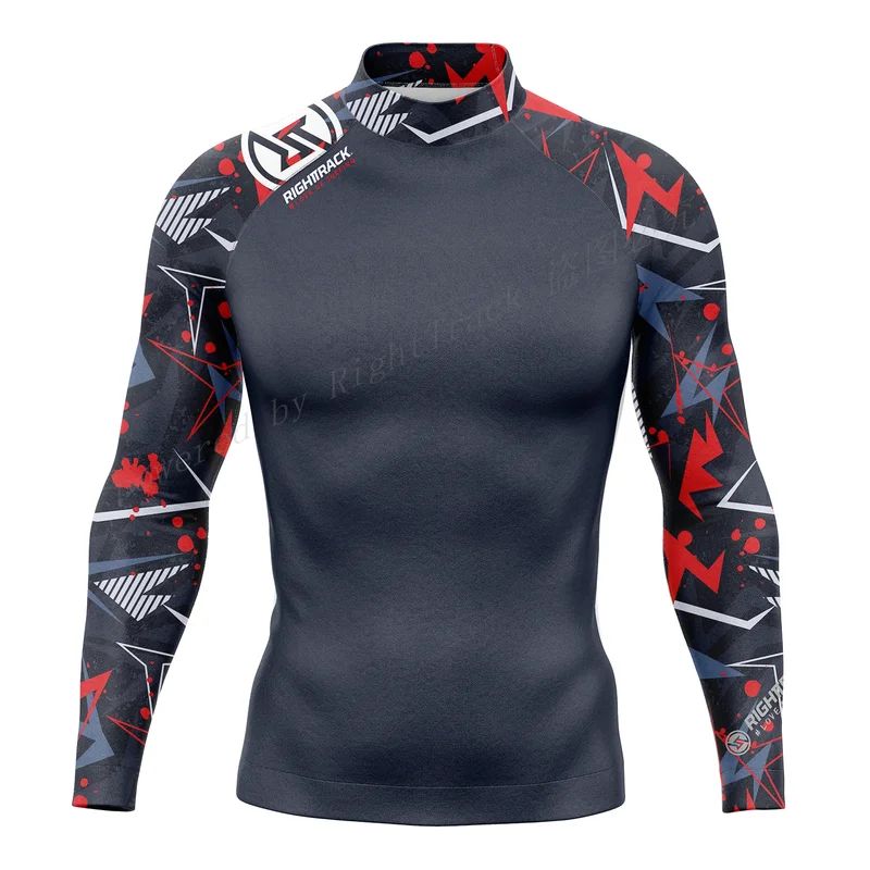 New Men's Surfing Shirt Holiday Party Lycra Rashguard RIGHTTRACK For Surf Sportswear Beach UV Swimwear UPF50  Clothes