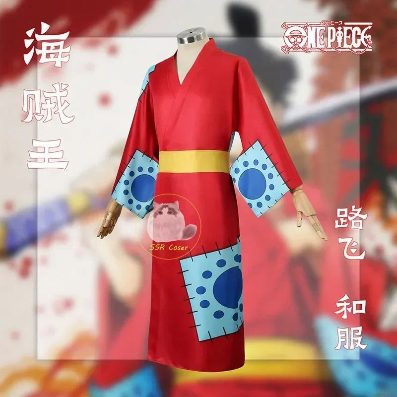 Anime Luffy Cosplay Costume, Wano Country Monkey Cosplay Kimono pour hommes adultes chapeau cardigan rouge, olympiques Halloween