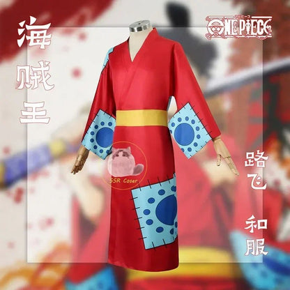 Anime Luffy Cosplay Costume, Wano Country Monkey Cosplay Kimono pour hommes adultes chapeau cardigan rouge, olympiques Halloween