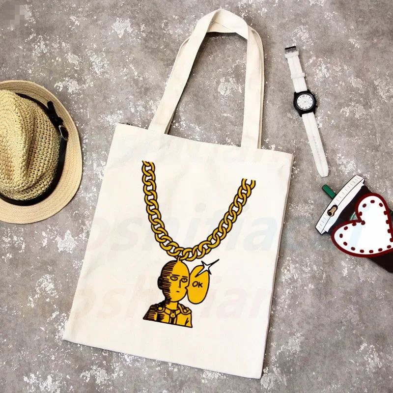 One Punch Man Shopping Bag Grocery Shopper Anime Genos Saitama Sensei Shopping Jute Bag Cotton Bag Jute