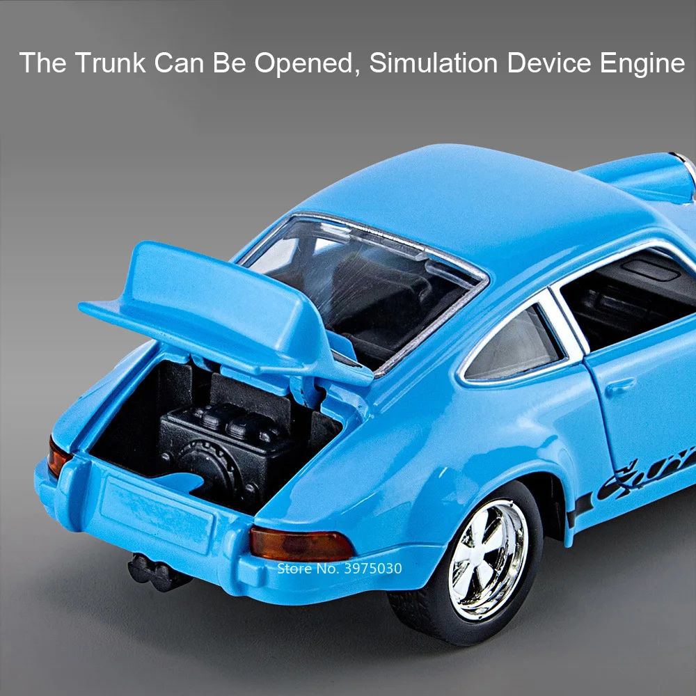 1:36 Porsche 911 Carrera 1974 Modelos de Brinquedo Liga de Fundição Carros 4 Portas Abertas Luz Som Veículos em Miniatura Brinquedos Educacionais para Meninos