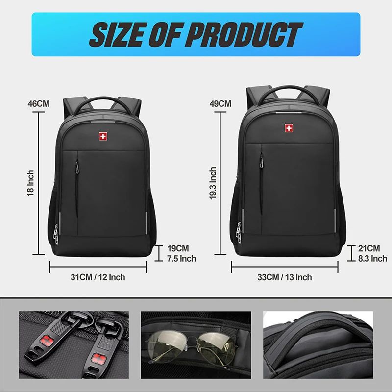 Mochila SWISS MILITARY Masculina para Notebook Negócios Viagem Mochila 17 Polegadas Fashion Escolar Impermeável USB Grande Capacidade mochila