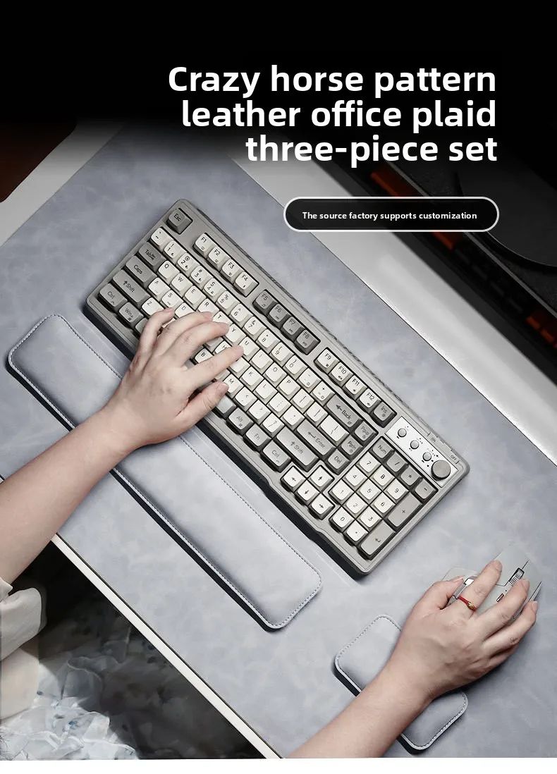 Tapete de Mesa Impermeável PU Mouse Pad Grande Mousepad para Notebook Antiderrapante Tapete de Teclado Tapete de Mouse Protetor de Pulso para Mouse Três Peças