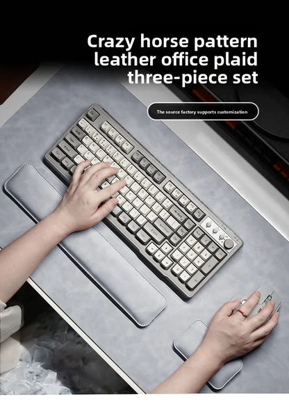 Tapete de Mesa Impermeável PU Mouse Pad Grande Mousepad para Notebook Antiderrapante Tapete de Teclado Tapete de Mouse Protetor de Pulso para Mouse Três Peças