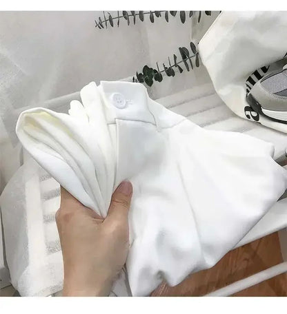 Fashion Elastic High Waist Suit Pants Women Fall Spring Casual Loose Straight Black Trouser Office Ladies Nine Points Streetwear