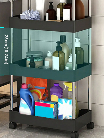 Rack de armazenamento móvel com 3/4 níveis para espaços estreitos, carrinho utilitário com rodinhas, prateleira organizadora fina para cozinha, banheiro e sala de estar