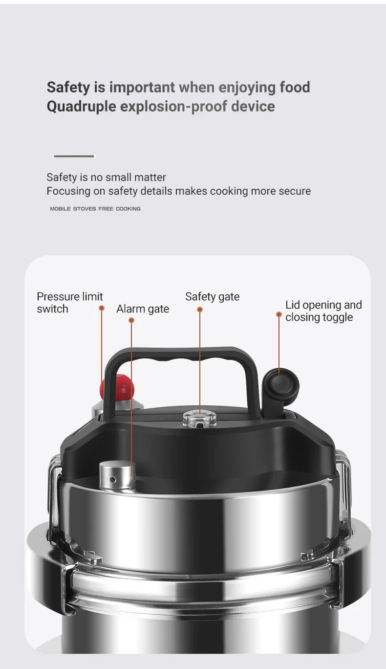 0.8-2L Outdoor Camping Small Pressure Cooker 304 Stainless Steel Portable Rice Cooker for Kitchen Cooking Tool Pressure Cooker