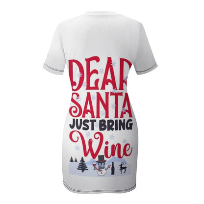 Snowman, Dear Santa Just Bring Wine - Christmas 2021 Short-Sleeved Dress dress women summer Dress