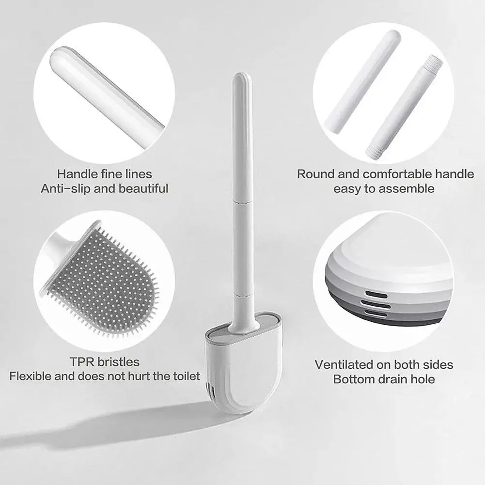 Wall-Mounted Silicone Toilet Brush Set-Easy-Install, Long-Handle,No Dead Corners,Efficient Cleaning,Portable Design with Holder