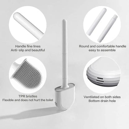 Wall-Mounted Silicone Toilet Brush Set-Easy-Install, Long-Handle,No Dead Corners,Efficient Cleaning,Portable Design with Holder