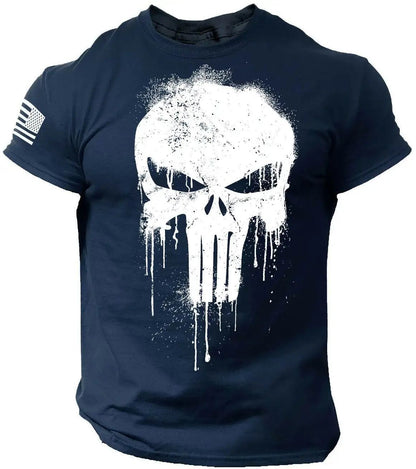 Summer Men's 3D Printed Military Patriotic Skeleton Drop T-shirt Fashion Oversized Crew Neck Sportswear Men's T-shirt