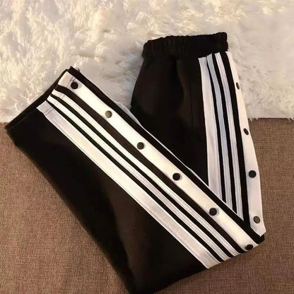 Women's Casual Side Stripe Split Pants Loose Wide Leg Comfortable Slimming Sports Trousers Trendy Ins Style Elastic Waist