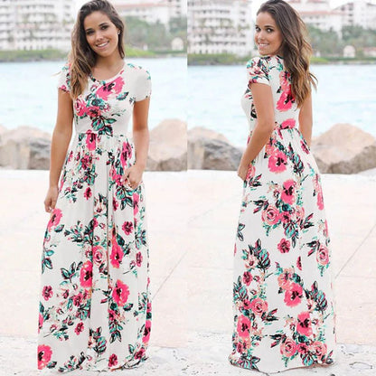Women Summer Floral Print Maxi  2025 Loose White Boho Beach Dress Women Vintage