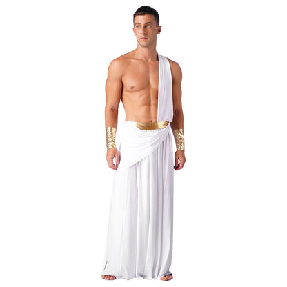 Mens Ancient Greek God Toga Gladiator Costume Roman Emperor One Shoulder Sleeveless Robe Halloween Medieval Warrior Dress Up
