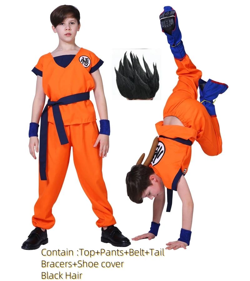 Halloween Adult Kids Son Goku Cosplay Costumes Suits Krillin Outfits Anime Party Child Costumes Tail Wrister Super Saiyan Wig