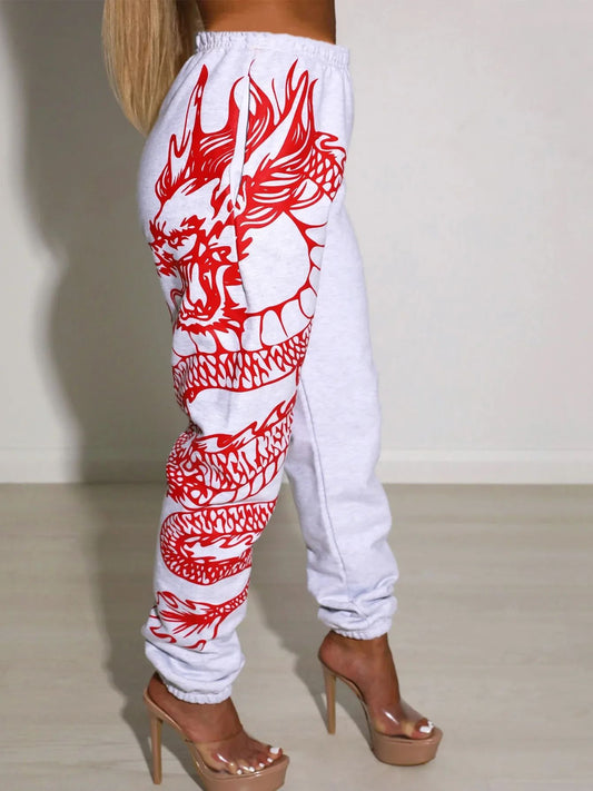 Summer New Printed Fashion Elastic Waist Sports Casual Harlan Pants for Women
