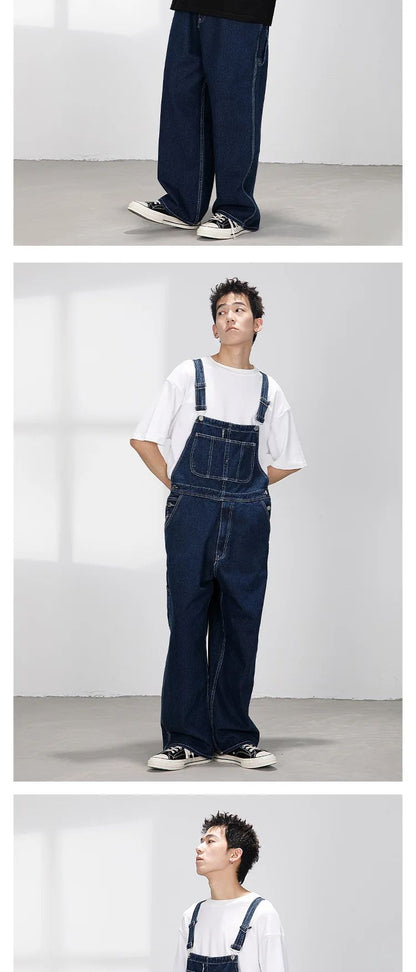 Macacão Jeans Retrô Estilo Japonês Casual Perna Reta Roupa de Trabalho Streetwear Americano Macacão Jeans Masculino e Feminino Folgado