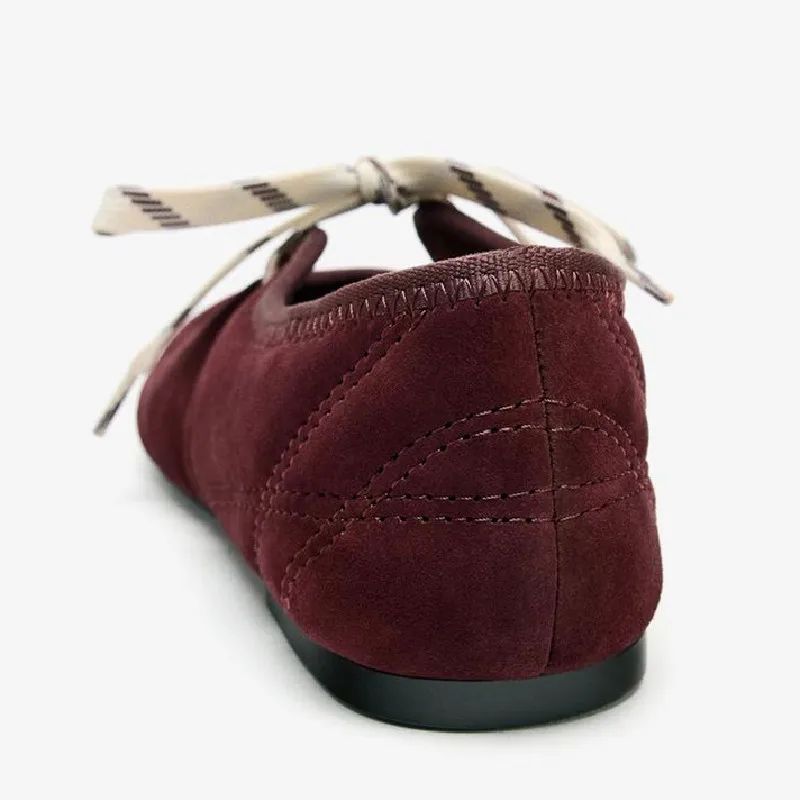 Fashion Lace Up Sewing Design Brand Ballet Flats Women High Quality Faux Suede Mary Jane Shoes Comfortable Round Toe Loafers