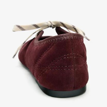 Fashion Lace Up Sewing Design Brand Ballet Flats Women High Quality Faux Suede Mary Jane Shoes Comfortable Round Toe Loafers