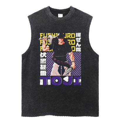 Luffy printed anime fitness vest summer new men s vest Y2k women s washed casual sleeveless shirt streetwear Harajuku