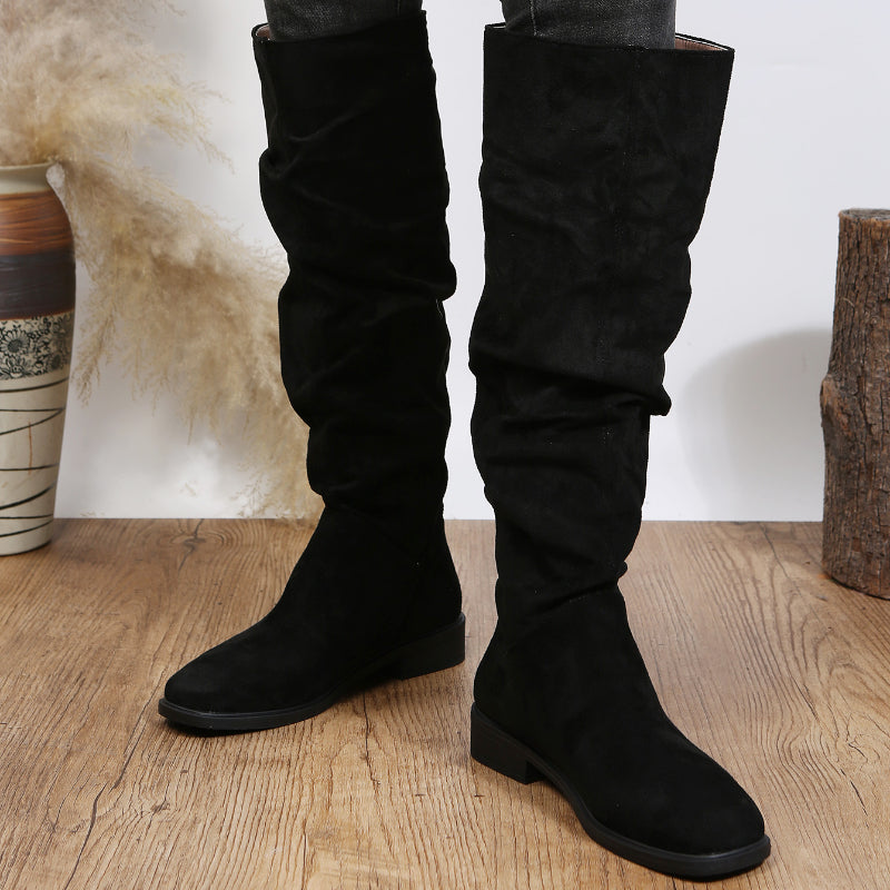 BCEBYL Autumn and Winter Fashion New Sexy Solid Color Warm Round Toe Thick Bottom Low Heel Comfortable Women's Boots Botas Mujer