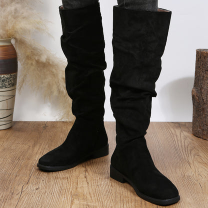 BCEBYL Autumn and Winter Fashion New Sexy Solid Color Warm Round Toe Thick Bottom Low Heel Comfortable Women's Boots Botas Mujer