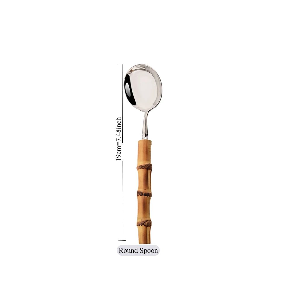 1Pç Conjunto de Talheres de Bambu Natural com Cabo de Aço Inoxidável Utensílios de Mesa Garfos de Jantar Colher Faca Talheres de Cozinha