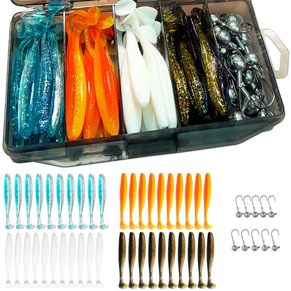 50 unidades/Caixa Isca Artificial Jig de Metal 5.5cm 7cm 10cm Isca Macia 3g 5g 7g 10g 14g Anzol Jigging Head Caixa de Pesca Pesca Swimbait Kit Isca de Fundo