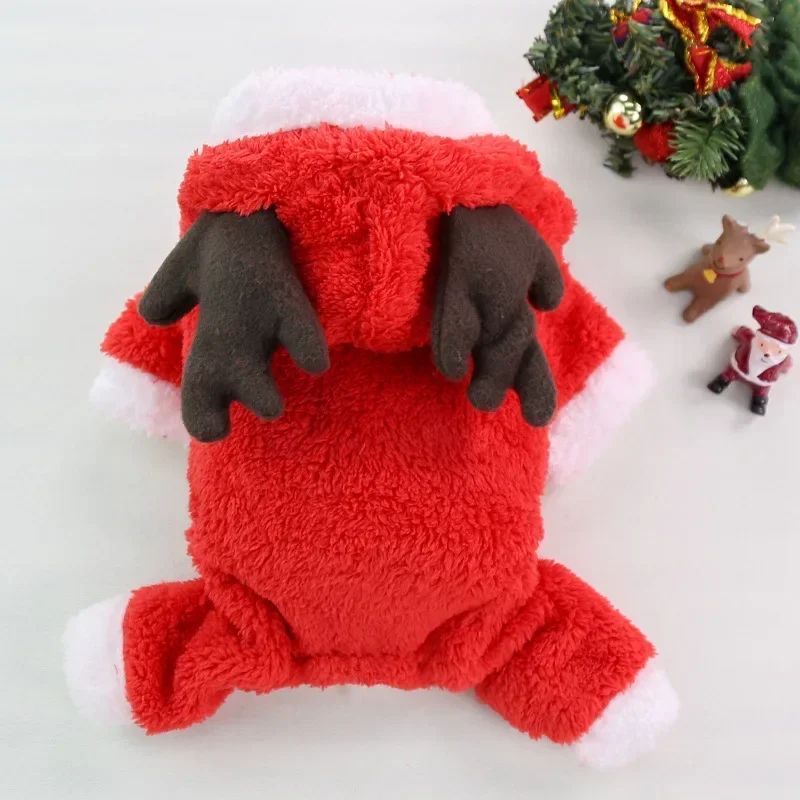 Roupa de Natal para Cães Roupa de Inverno Quente para Cães de Pequeno e Médio Porte Alce Papai Noel Cães Gatos Casaco Moletom Fantasia de Natal para Cães