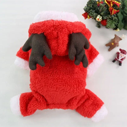Roupa de Natal para Cães Roupa de Inverno Quente para Cães de Pequeno e Médio Porte Alce Papai Noel Cães Gatos Casaco Moletom Fantasia de Natal para Cães