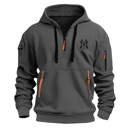 Autumn Long-sleeved Hooded Pullover Men's Zippered Pocket Sweatshirt, Drawstring Sports Men's Casual Hooded Sweatshirt