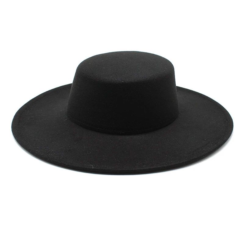 2025   Flatcap New French Elegant Flat-top Cap Dame Hat Retro Wide Brim Felt Hat Women