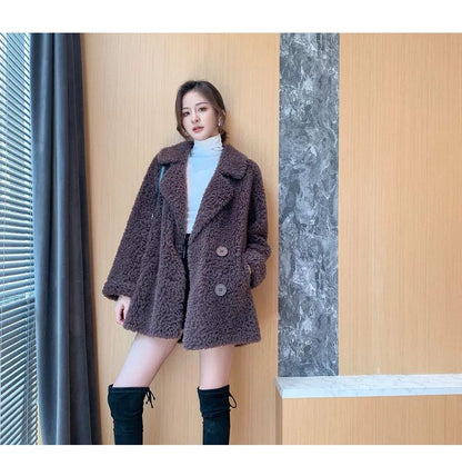 Thickened Lamb Velvet Jacket Women's Mid-Length Loose Slimming Fur Particle Velvet Coat Polyester Fiber Full Sleeve Long Coat