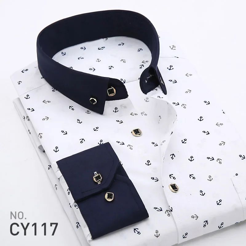 Quality Plaid Casual Men's Shirt Slim Fit Formal & Business Party Man Spring Long Sleeve New Men Floral for Mens Dress Shirt