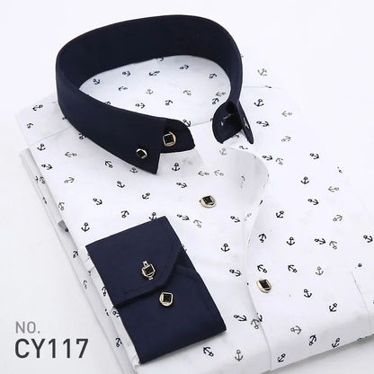 Quality Plaid Casual Men's Shirt Slim Fit Formal & Business Party Man Spring Long Sleeve New Men Floral for Mens Dress Shirt