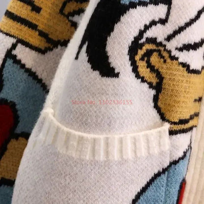 Suéter Disney Pato Donald Anime Desenho Animado Casaco Feminino Outono/inverno Cardigã Solto Suéter de Malha Blusa Presente para Menina