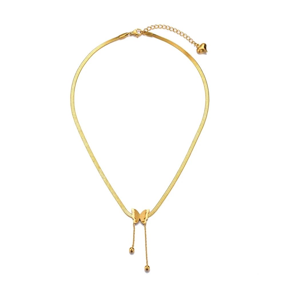 Colar Borboleta Vintage Feminino Dourado Aço Inoxidável Lâmina Correntes de Cobra Pingentes Estéticos Gargantilha Joias Femininas Presente Para Mulher